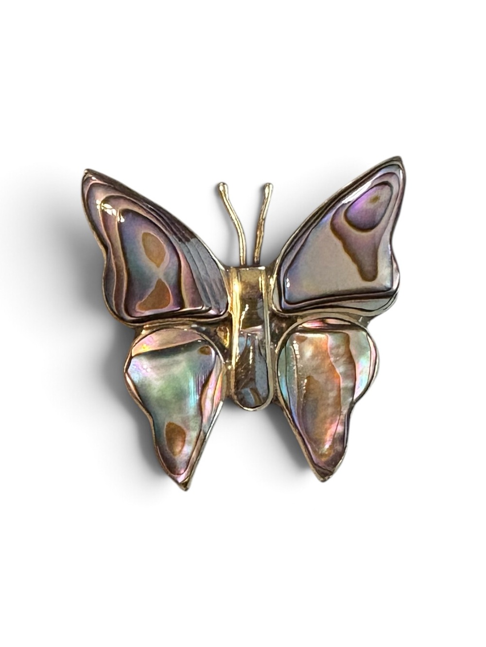 Abalone Shell Butterfly Brooch Gold Tone Iridescent Inlay Pin